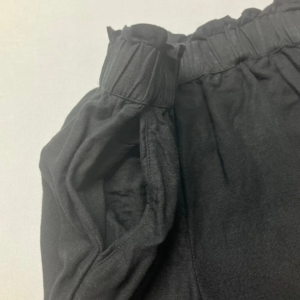 H&M Black Linen High Rise Paperbag Ankle Pants Size 2